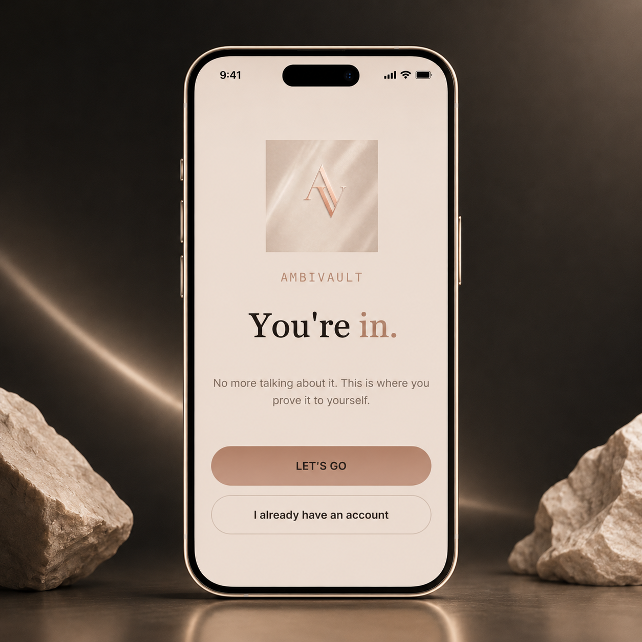 Ambivault private goal lock-in web app for women — daily execution system on mobile